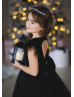 Black Velvet Feather Keyhole Back Pretty Flower Girl Dress